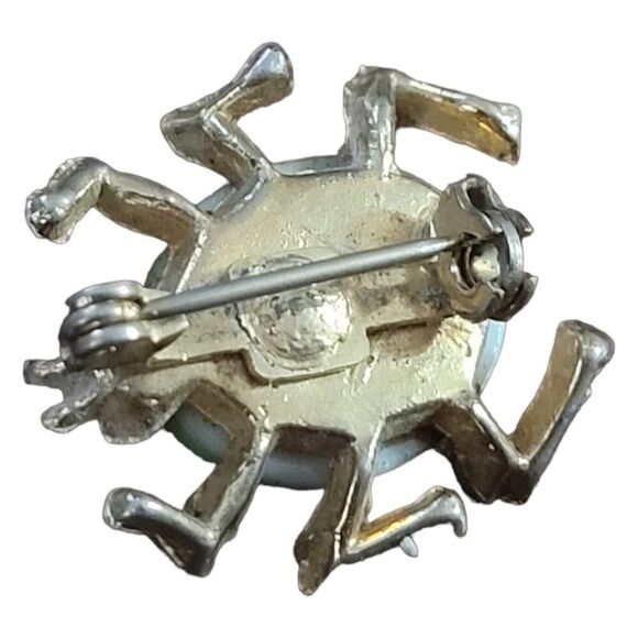 vintage scarab egyptian Green Beetle brooch Pin Gold Tone Metal Celluloid - Picture 5 of 6